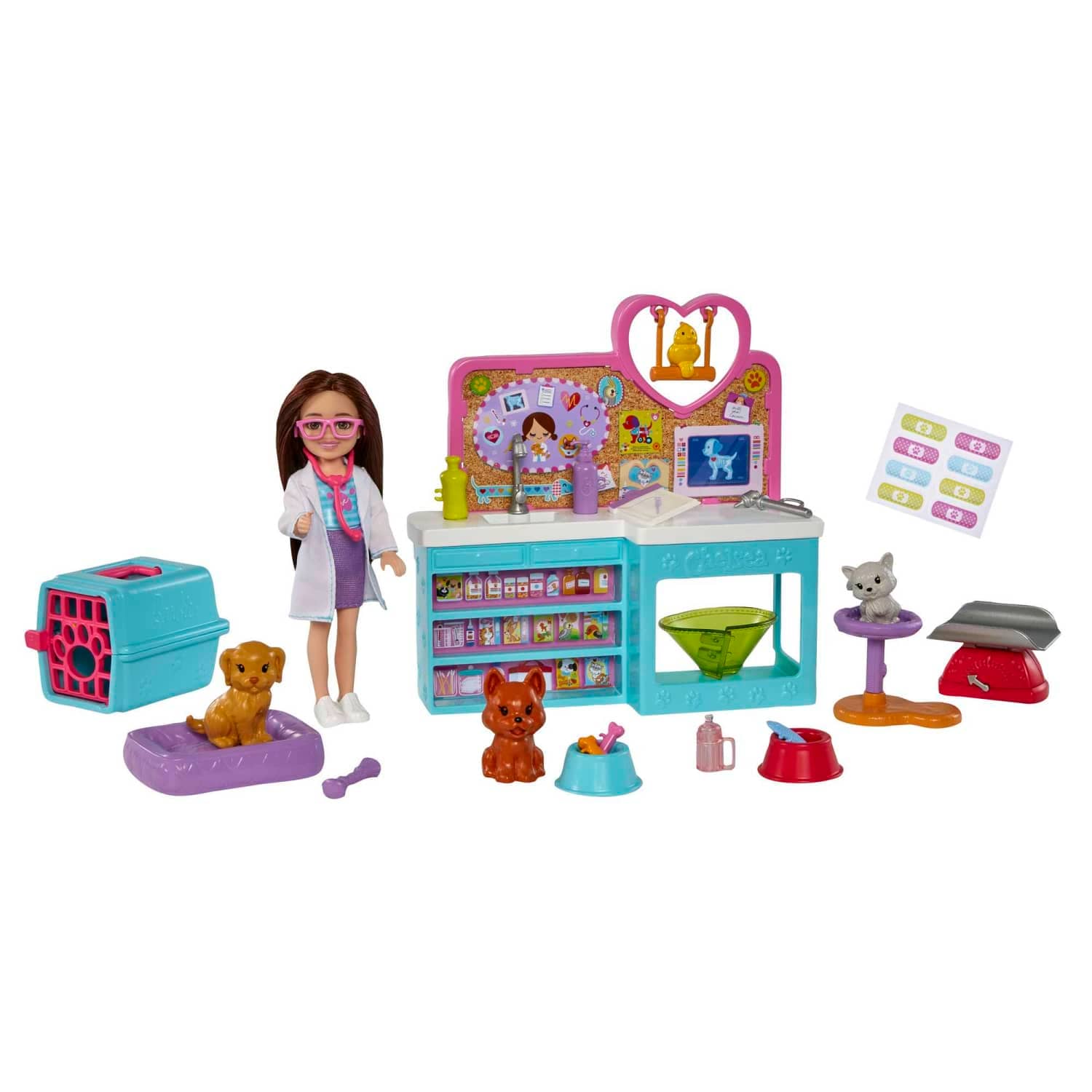 Barbie - Doll Chelsea Pet Vet Playset With Doll 4 Animals And 18 Pieces
