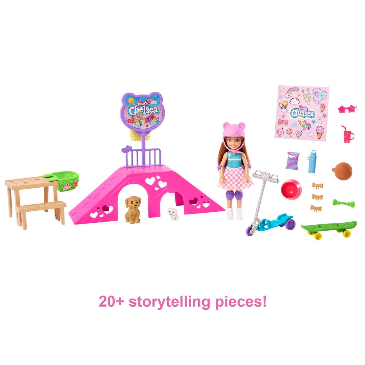 Barbie - Chelsea Doll And Accessories Skatepark Playset With 2 Puppies And 15+ Pieces