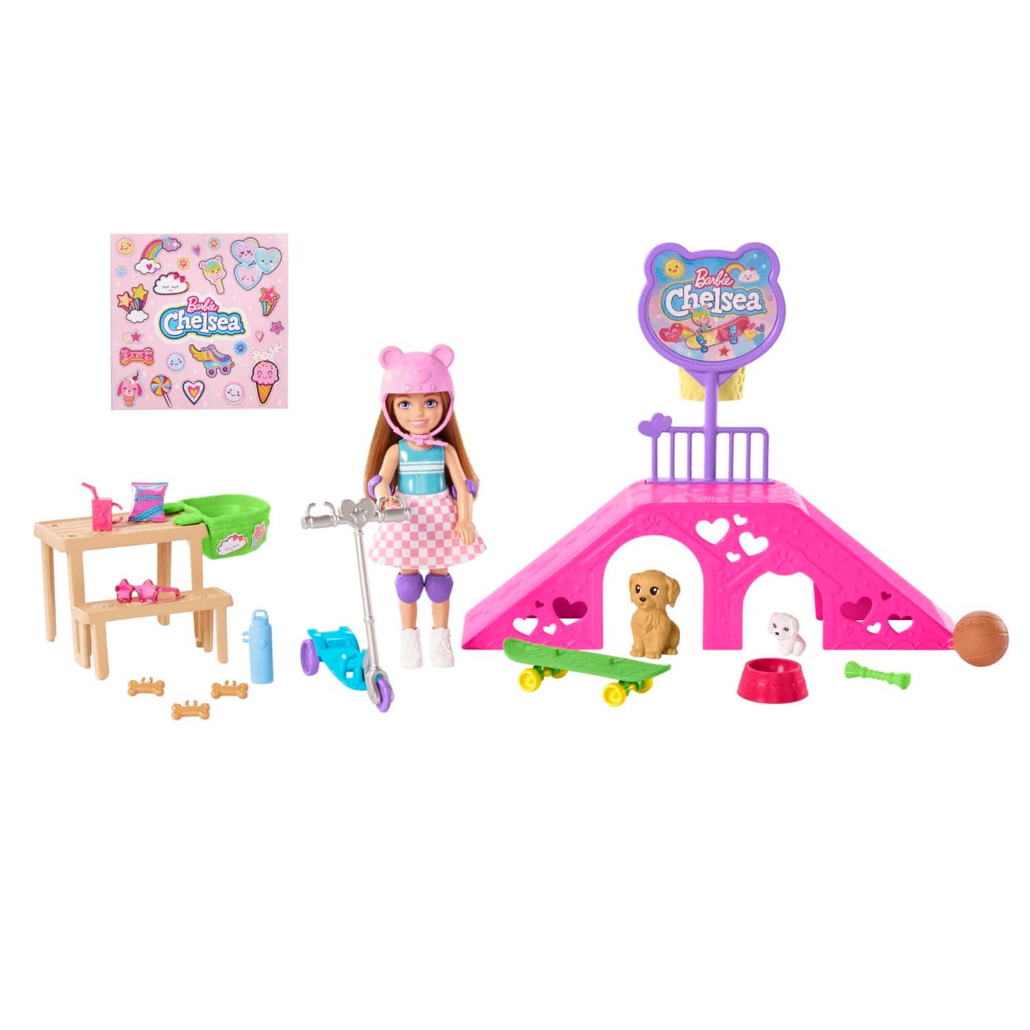 Barbie - Chelsea Doll And Accessories Skatepark Playset With 2 Puppies And 15+ Pieces